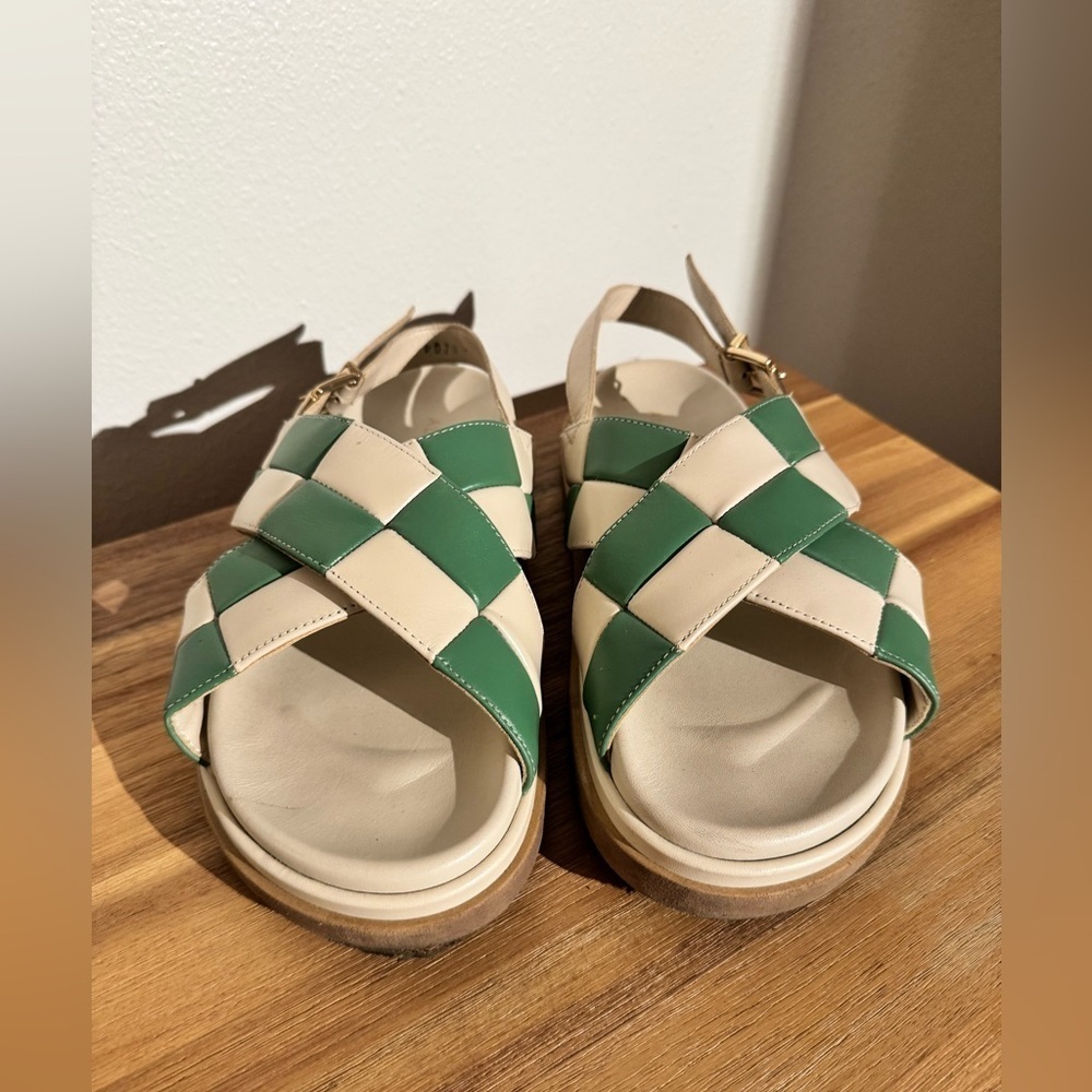 Alohas Marshmallow Scacchi Sandals Platform Leather Checkered Green Size 41 EUC - Picture 4 of 11